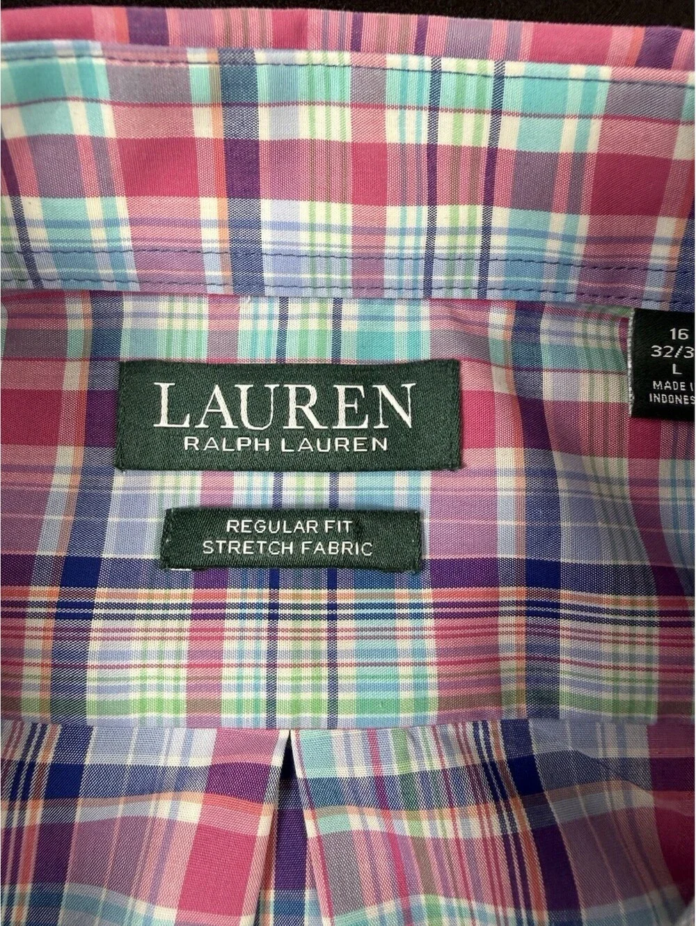 Lauren Ralph Lauren Men's L Regular Fit Plaid Stretch Button-Up Shirt